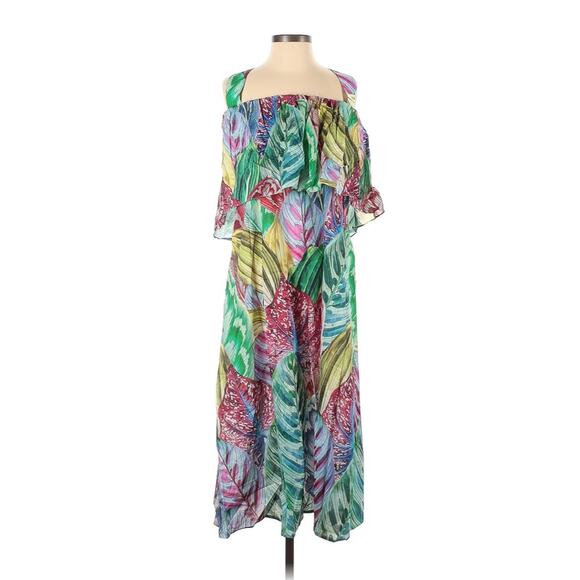 Meg Shop Dress Floral Tropical Mai Tai Summer Vacation Flower Palm White Lotus - Picture 1 of 13